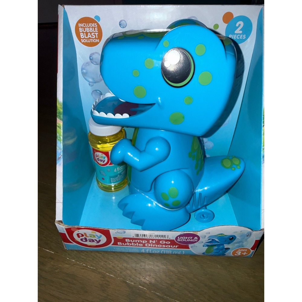 Play Day Bump N' Go Bubble Dinosaur Light Sound Blue T-Rex Toy New